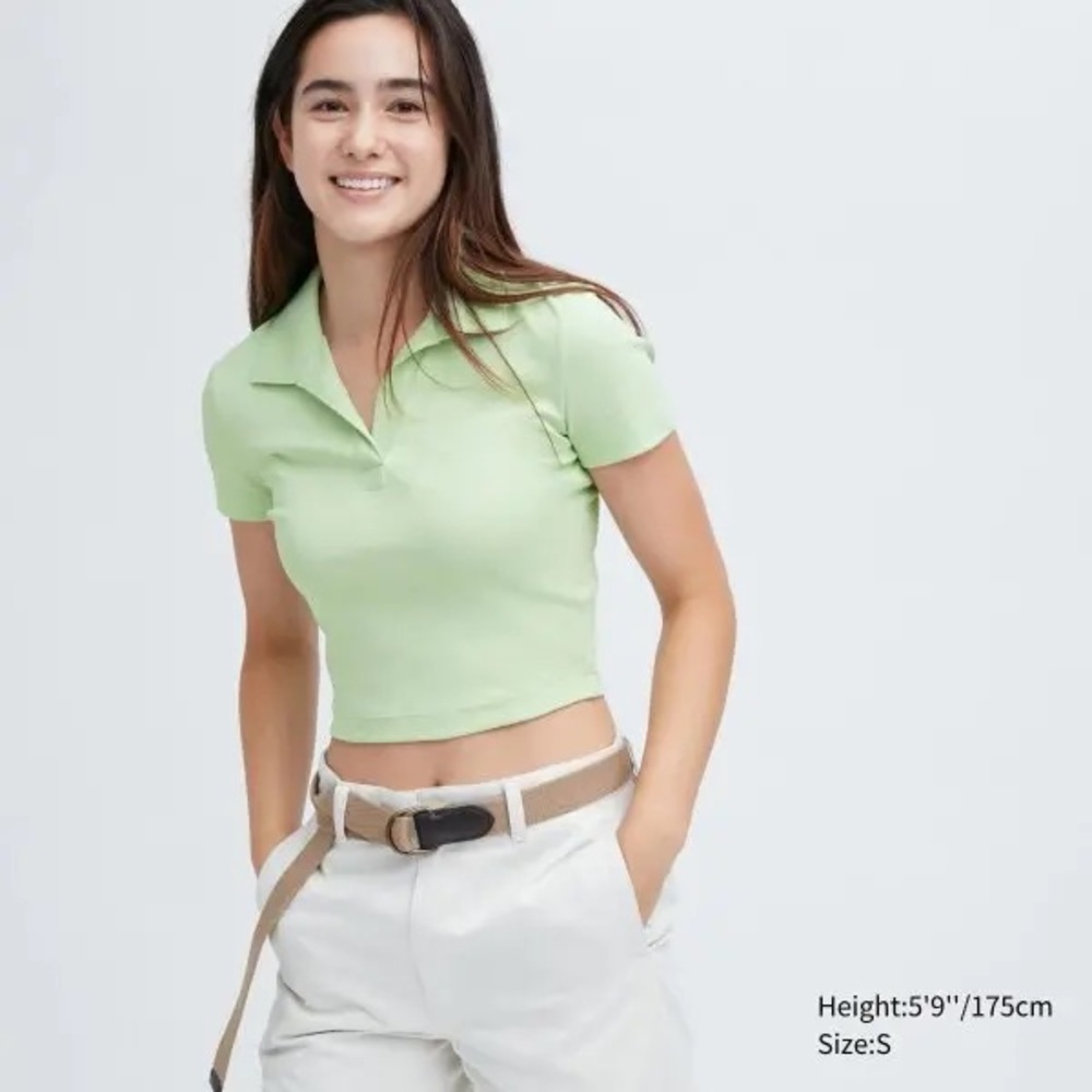 Uniqlo Green Cropped Skipper Short Sleeve Polo Shit